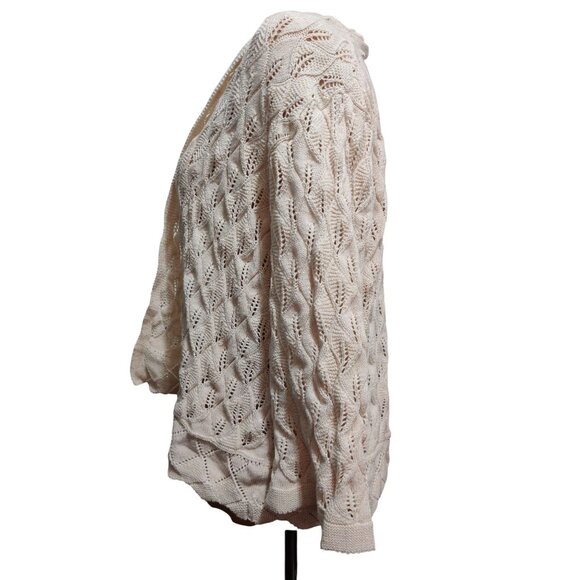 JM Collection XL Petite Sweater Cream Metallic Open Knit Cardigan 3/4 Sleeve - Picture 12 of 14